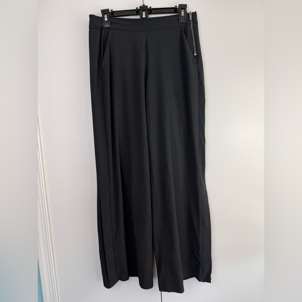 Athleta Gramercy Track Trouser Black Wide Leg Zip Pant 376009 4 EUC